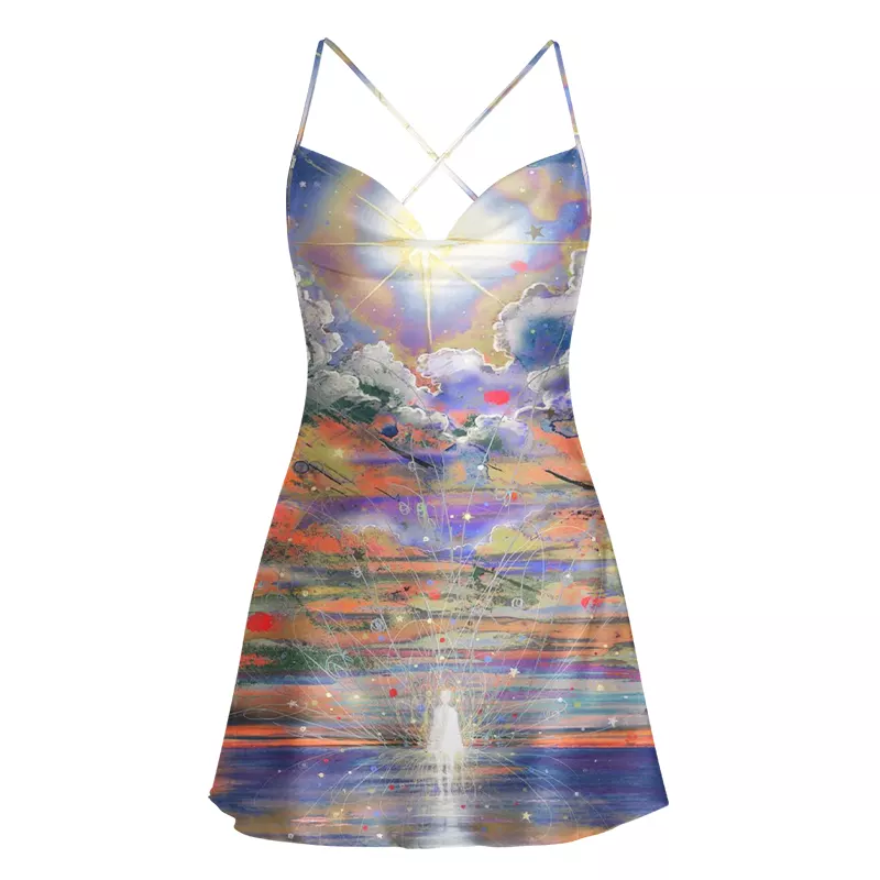 Soulisfree Ethereal Skyline Dream Cowl Neck Satin Mini Dress