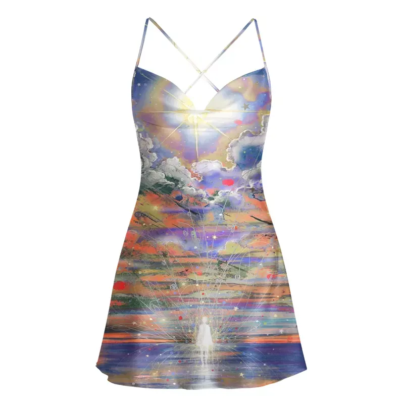 Soulisfree Ethereal Skyline Dream Cowl Neck Satin Mini Dress