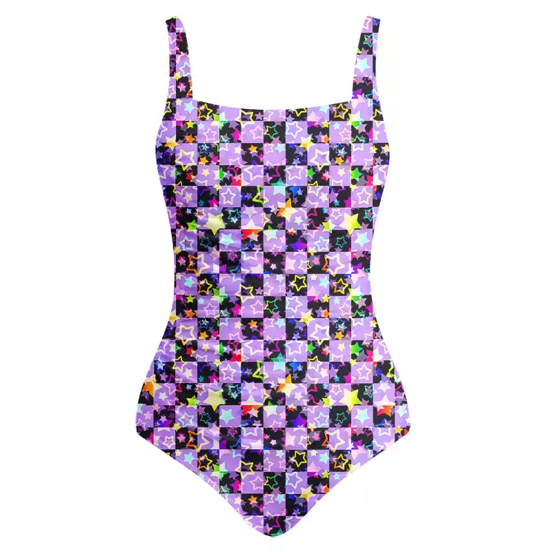 Soulisfree Lavender Neon Star One‑Piece Swimsuit