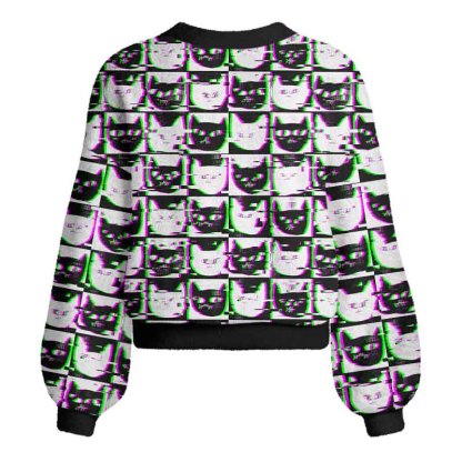 Soulisfree  Neon Glitch Cat  Women's Fuzzy Cardigan Sweater