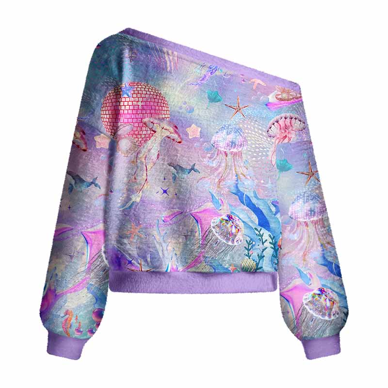 Soulisfree Pastel Underwater Fantasy Jellyfish Fuzzy Off-Shoulder Sweater