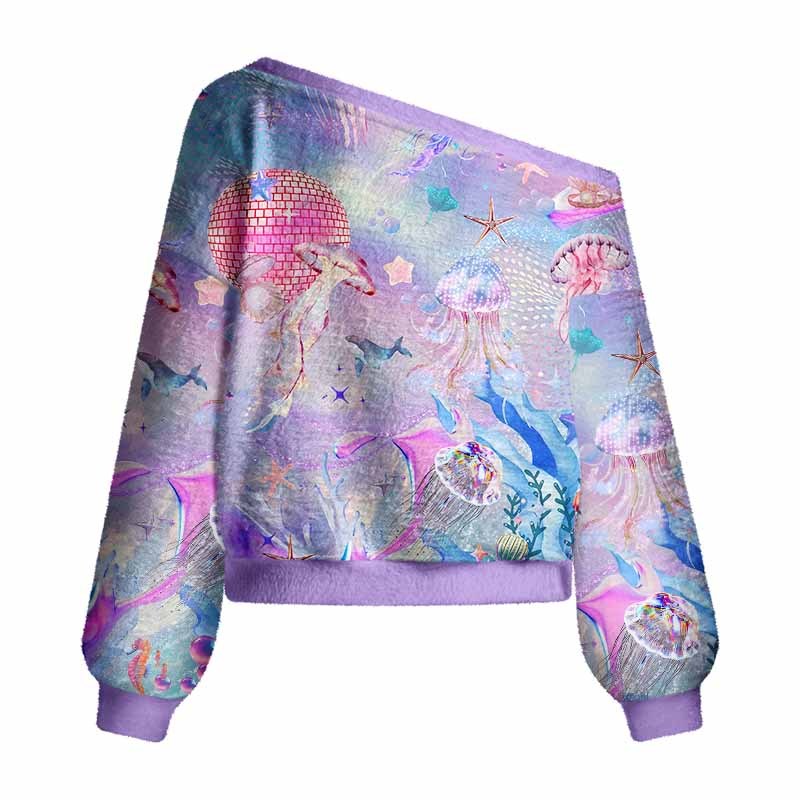 Soulisfree Pastel Underwater Fantasy Jellyfish Fuzzy Off-Shoulder Sweater