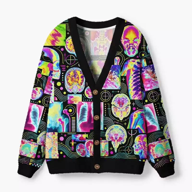 Soulisfree Psychedelic Anatomy Fuzzy Cardigan Sweater