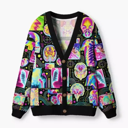 Soulisfree Psychedelic Anatomy Fuzzy Cardigan Sweater
