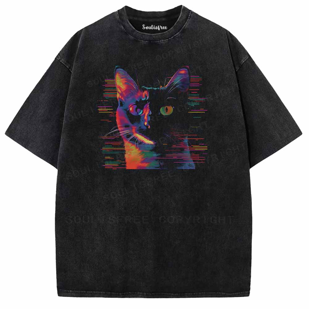 Soulisfree RGB glitch neon Cat Washed Tee