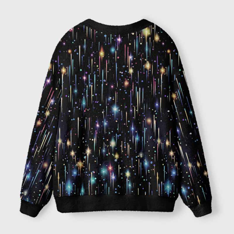 Soulisfree Neon Meteor Shower Galaxy Fuzzy Cardigan Sweater 