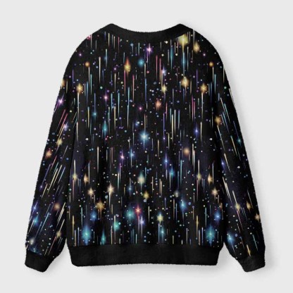 Soulisfree Neon Meteor Shower Galaxy Fuzzy Cardigan Sweater 