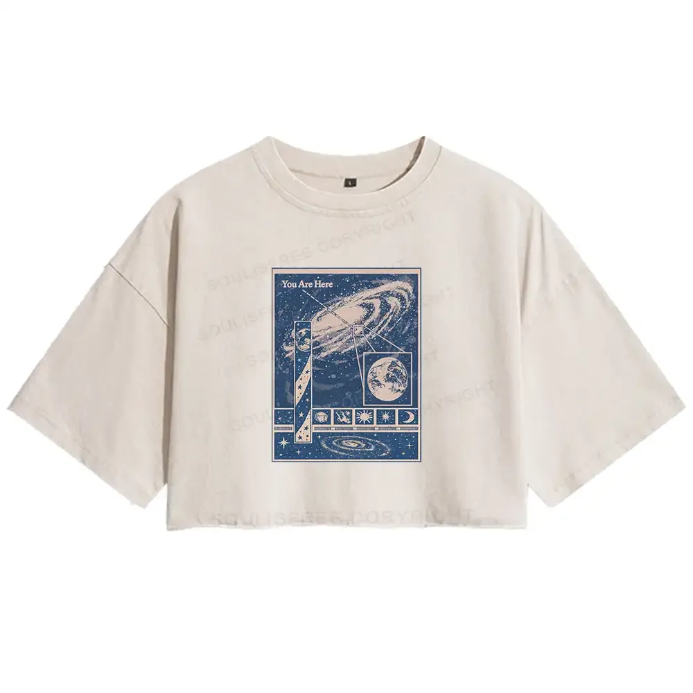 Designed You Are Here Washed Space T-shirt Washed Crop T-shirt
