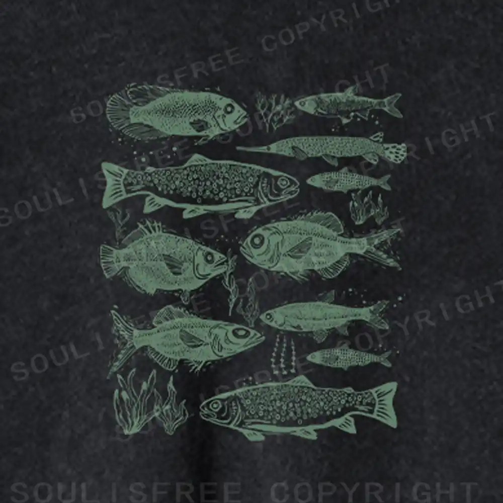 Retro Fish Washed Cropped Sweatshirt