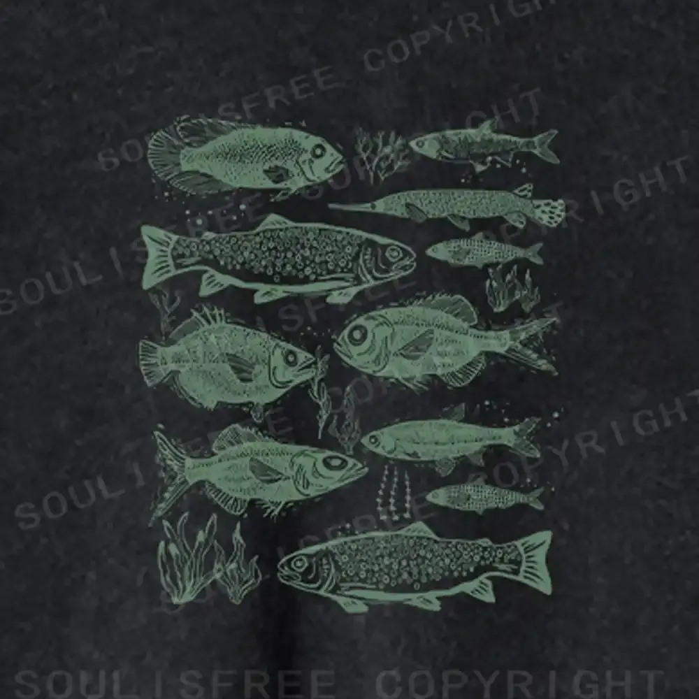Retro Fish Washed Cropped Sweatshirt