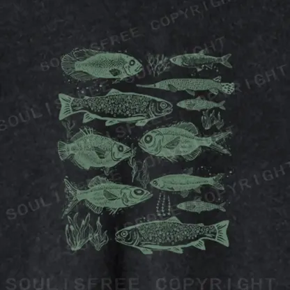 Retro Fish Washed Cropped Sweatshirt