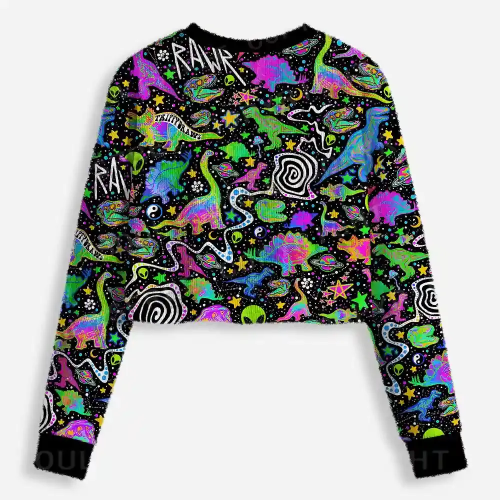 Cosmic Dino Trip Cropped Ugly Christmas Sweater