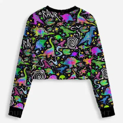 Cosmic Dino Trip Cropped Ugly Christmas Sweater