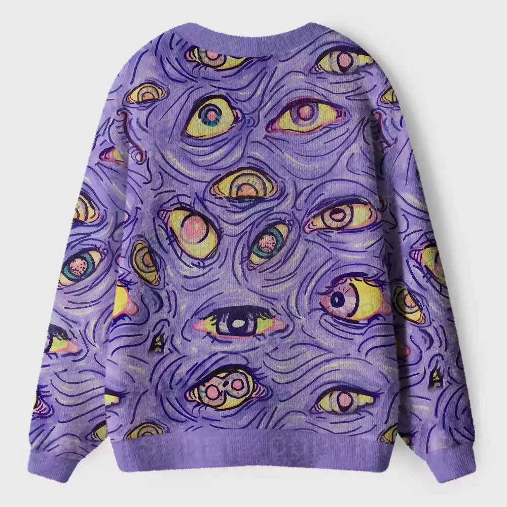 Purple-Toned Psychedelic Eye Ugly Cardigan Sweaters