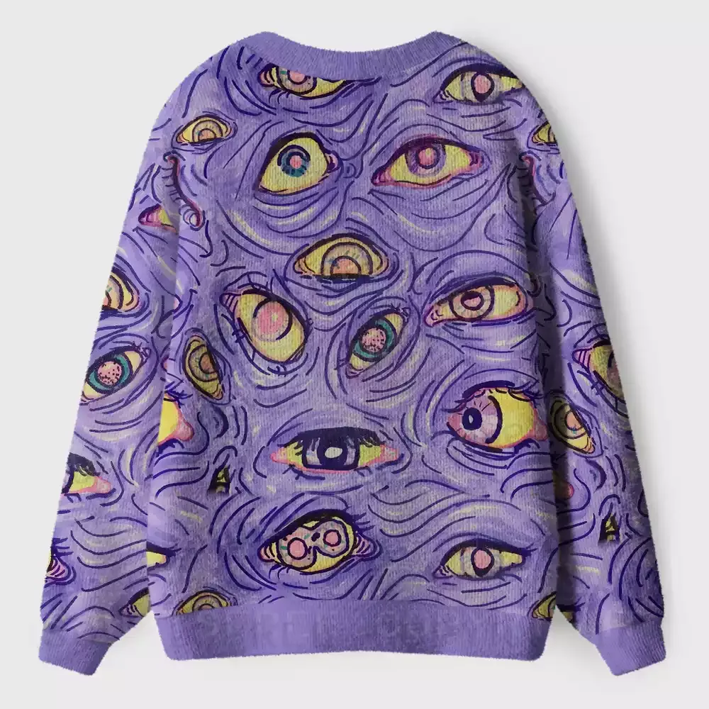 Purple-Toned Psychedelic Eye Ugly Cardigan Sweaters
