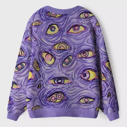 Purple-Toned Psychedelic Eye Ugly Cardigan Sweaters
