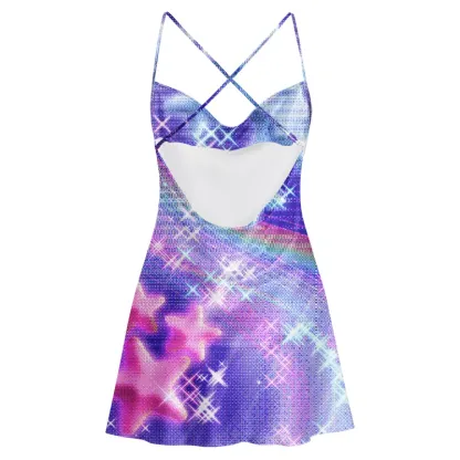 Soulisfree Shimmer Star  Cowl Neck Satin Mini Dress