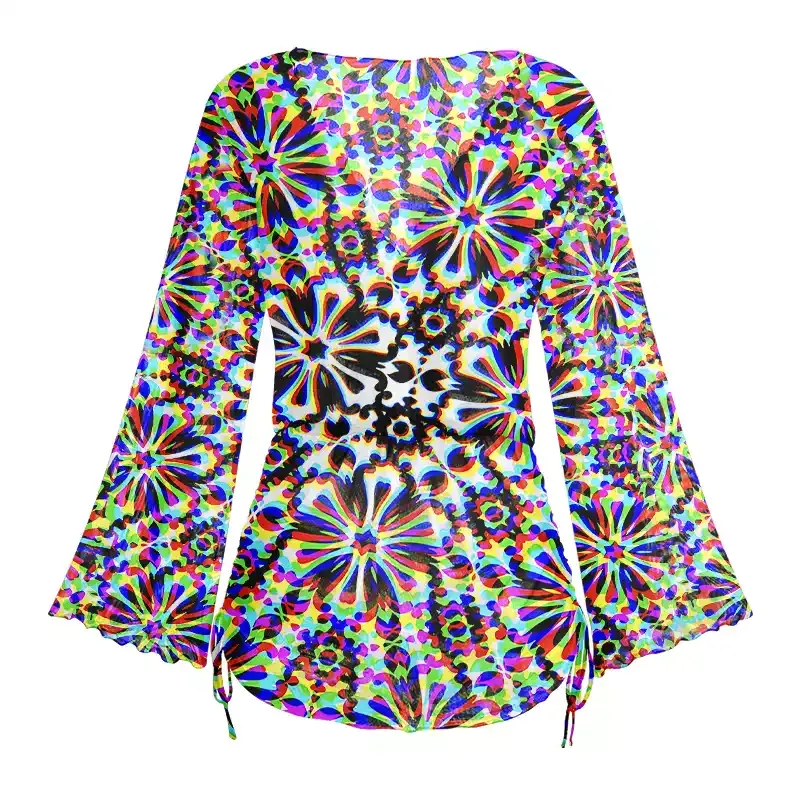 Soulisfree Chaos Flower Sheer Mesh Cover Up