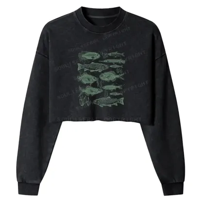 Retro Fish Washed Cropped Sweatshirt