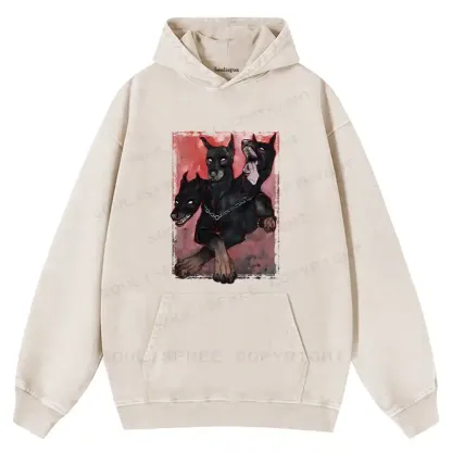 Doberman In The Dark Washed Hoodie