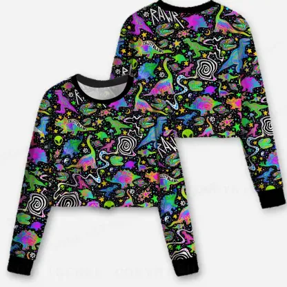 Cosmic Dino Trip Cropped Ugly Christmas Sweater