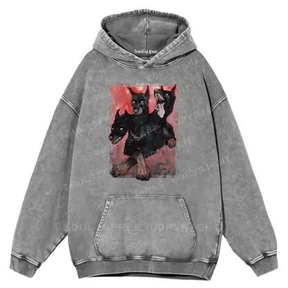 Doberman In The Dark Washed Hoodie