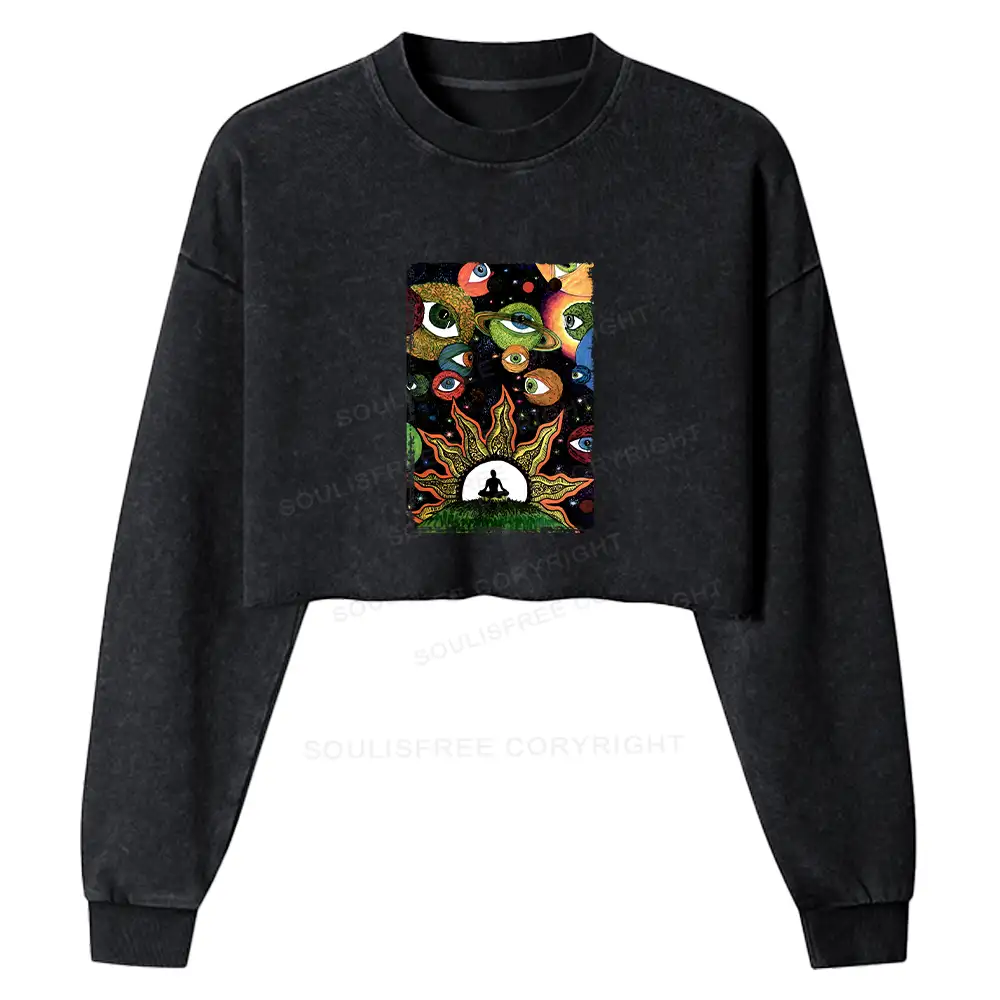Meditation Of The Sun And Moon Washed Cropped Sweatshirt