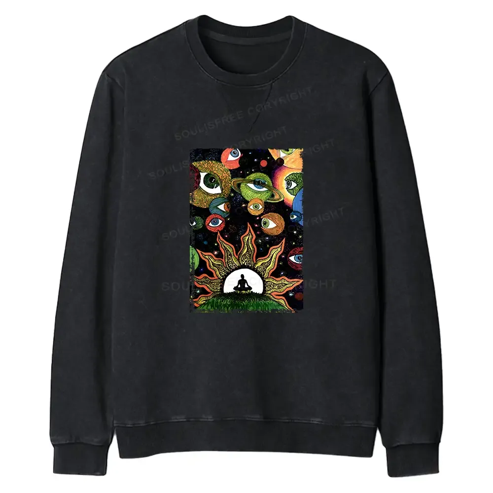 Designed Meditation Of The Sun And Moon Regular Fit Washed Sweatshirt