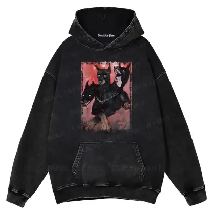 Doberman In The Dark Washed Hoodie