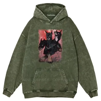 Doberman In The Dark Washed Hoodie