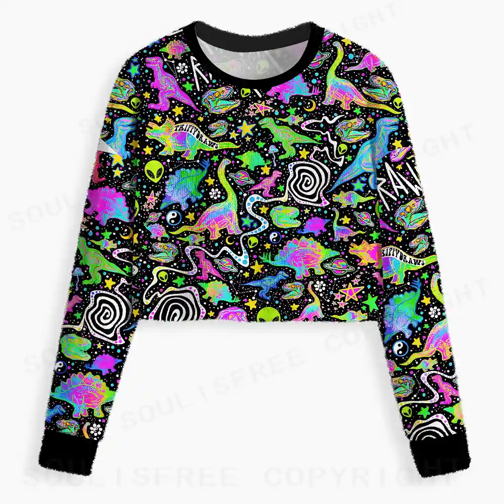 Cosmic Dino Trip Cropped Ugly Christmas Sweater