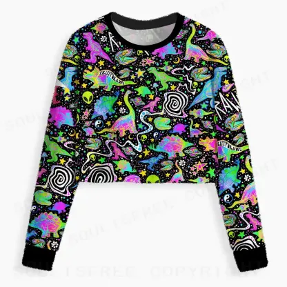 Cosmic Dino Trip Cropped Ugly Christmas Sweater