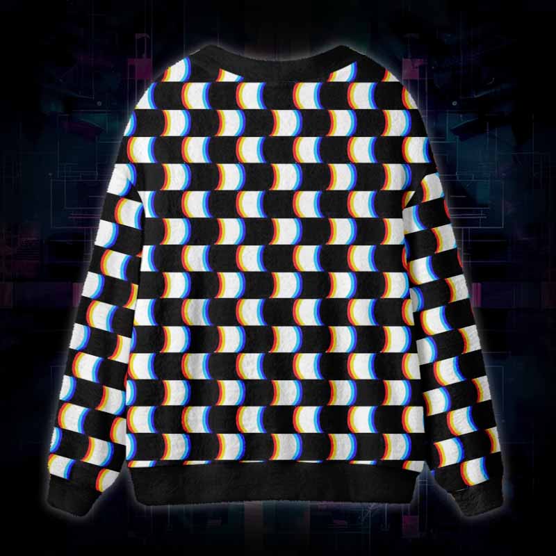 Soulisfree Optical Glitch Fuzzy Cardigan Sweater 