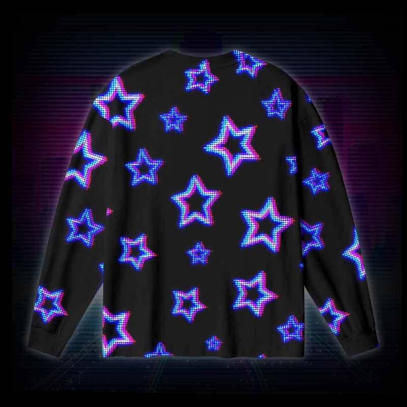 Soulisfree Neon Cyberpunk City Skyline  Long Sleeve Cotton Tee