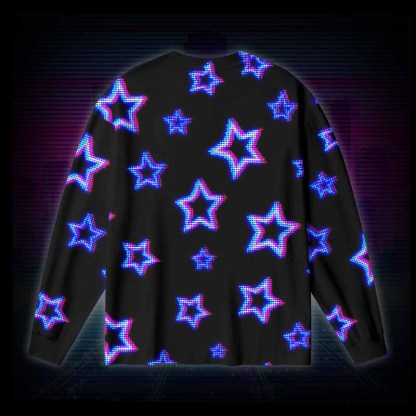Soulisfree Neon Cyberpunk City Skyline  Long Sleeve Cotton Tee