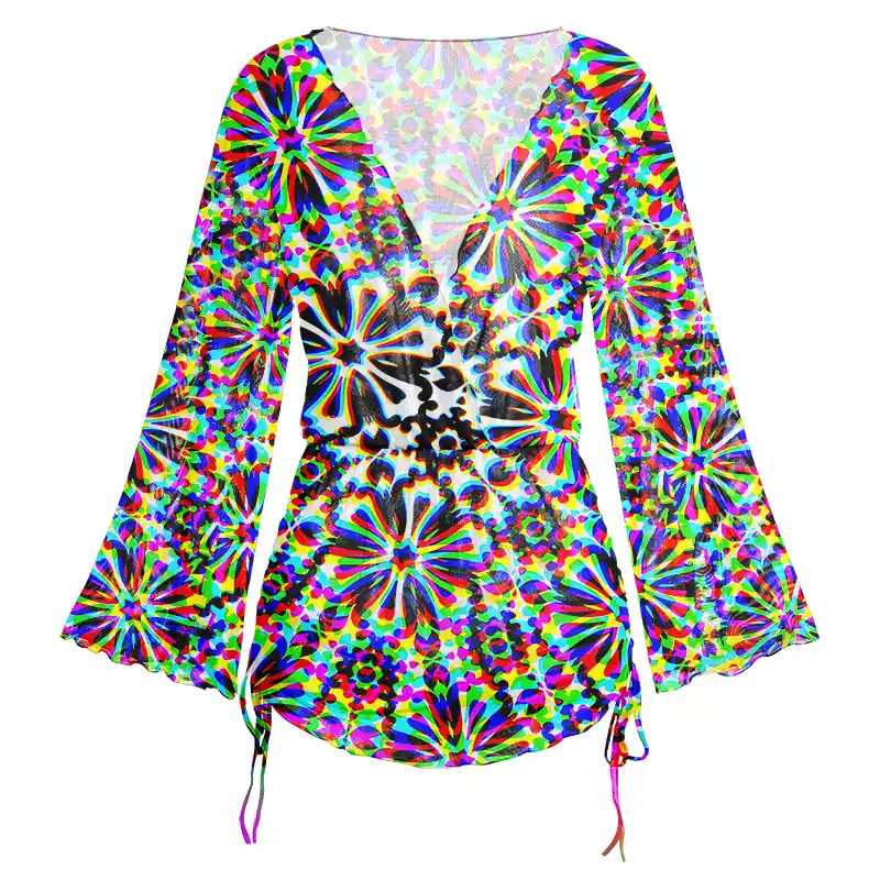 Soulisfree Chaos Flower Sheer Mesh Cover Up