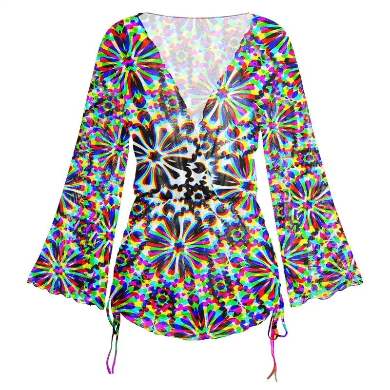 Soulisfree Chaos Flower Sheer Mesh Cover Up