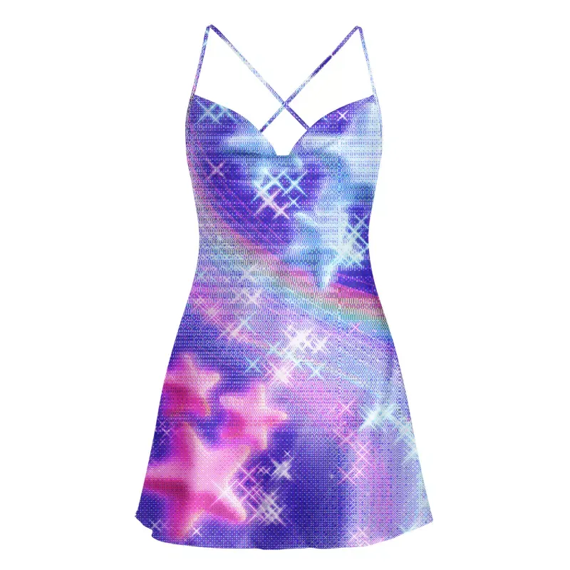 Soulisfree Shimmer Star Cowl Neck Satin Mini Dress