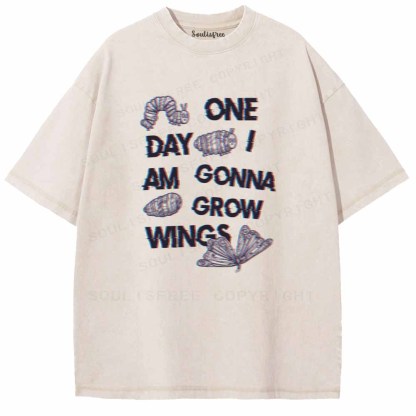 Soulisfree ONE DAY AM GONNA GROW WNGS Washed Tee