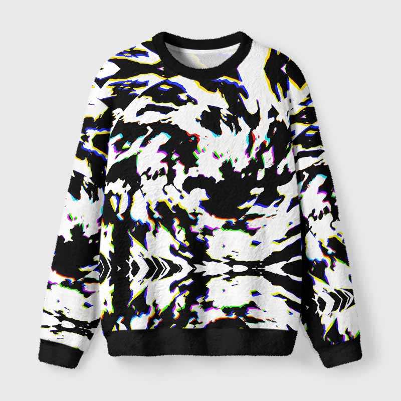 Soulisfree RGB Glitch Camo Fuzzy Crewneck Sweater