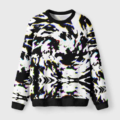 Soulisfree RGB Glitch Camo Fuzzy Crewneck Sweater