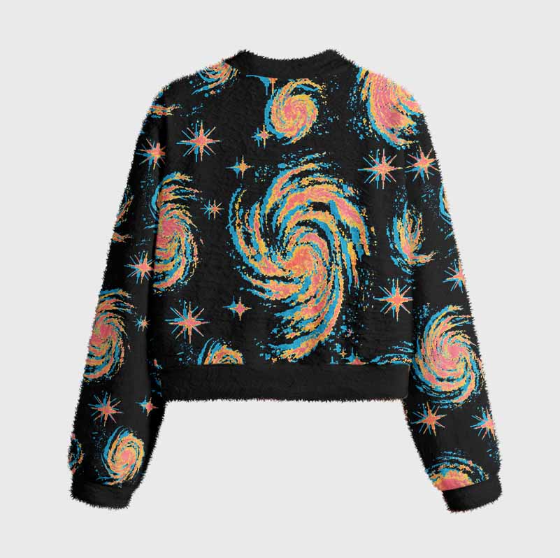 Soulisfree Neon Swirl Galaxy Women's Fuzzy Crewneck Sweater