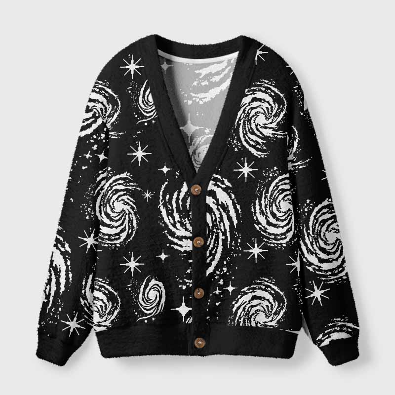 Soulisfree Galactic Swirl: A Cosmic Journey Fuzzy Cardigan Sweater 
