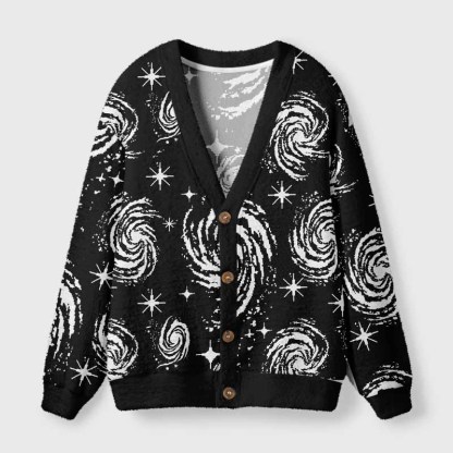 Soulisfree Galactic Swirl: A Cosmic Journey Fuzzy Cardigan Sweater 