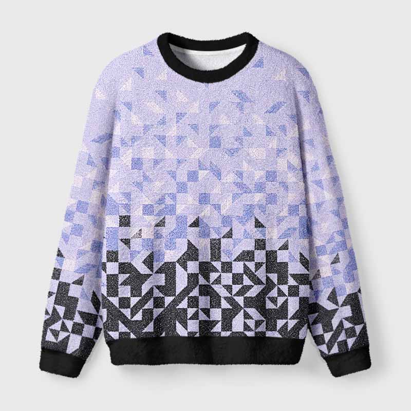 Soulisfree Gradient Mosaic Geometric Fuzzy Crewneck Sweater