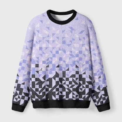 Soulisfree Gradient Mosaic Geometric Fuzzy Crewneck Sweater