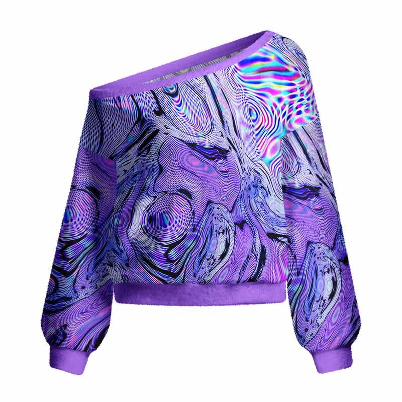 Soulisfree Hypnotic Purple Vortex  Fuzzy Off-Shoulder Sweater