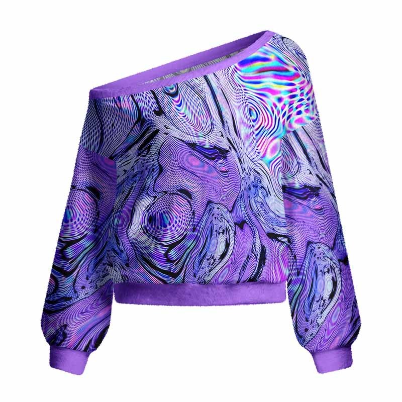 Soulisfree Hypnotic Purple Vortex Fuzzy Off-Shoulder Sweater
