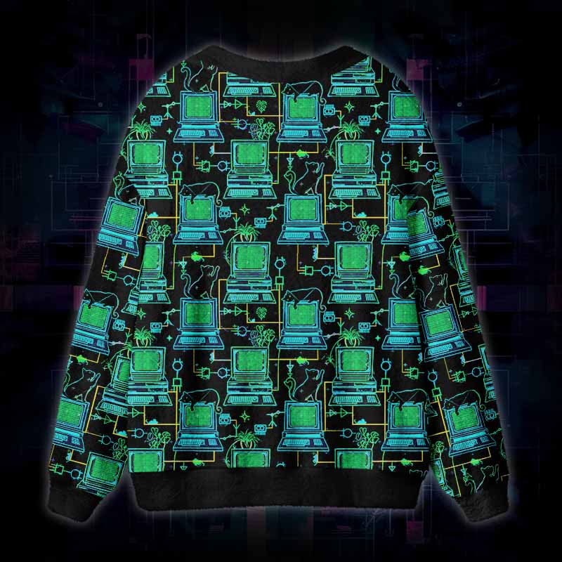 Soulisfree Digital Nostalgia Fuzzy Cardigan Sweater 