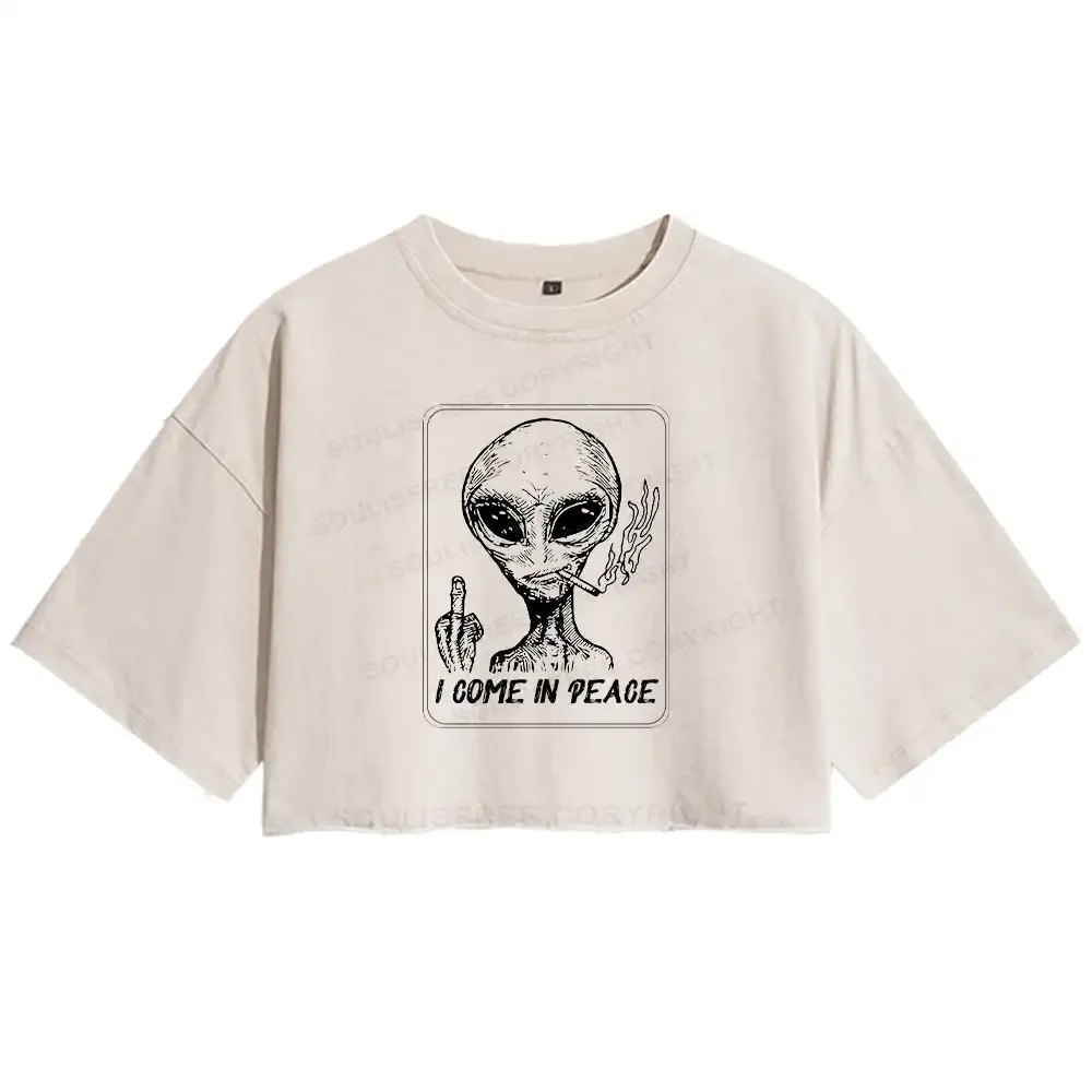 Designed I Come In Peace Washed Crop T-shirt